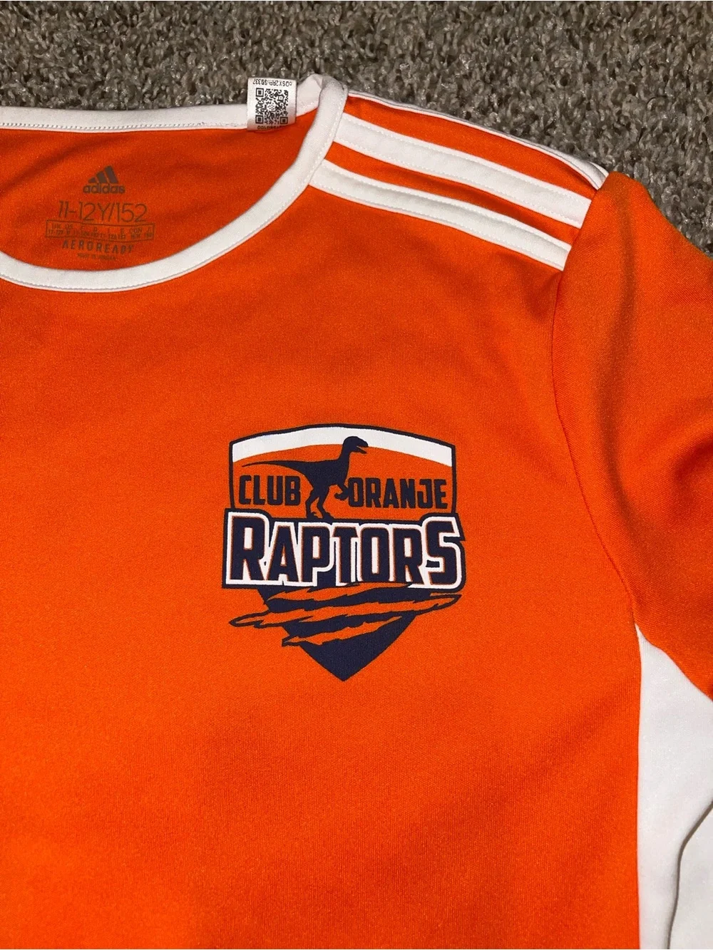 adidas Kids Orange Short Sleeve Club Raptor Jersey with White Trim